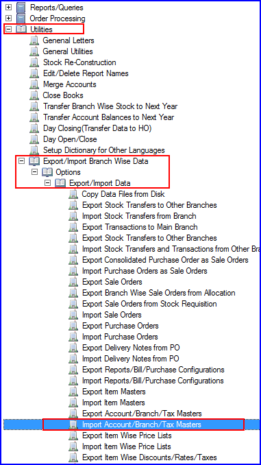 Import Account-Branch-Tax Masters